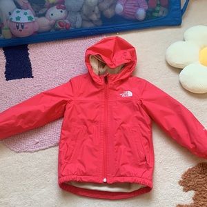 Pink North face snow/rain jacket with fleece 3T